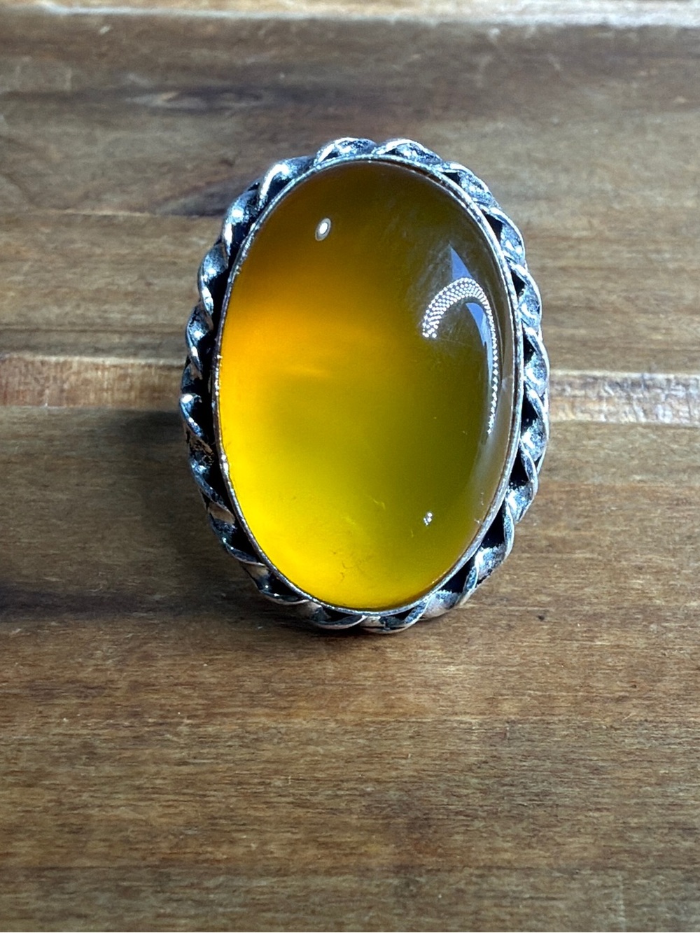 Southwestern Yellow Chalcedony Gemstone Ring Size 9 Silver 925 Vintage Bohemian